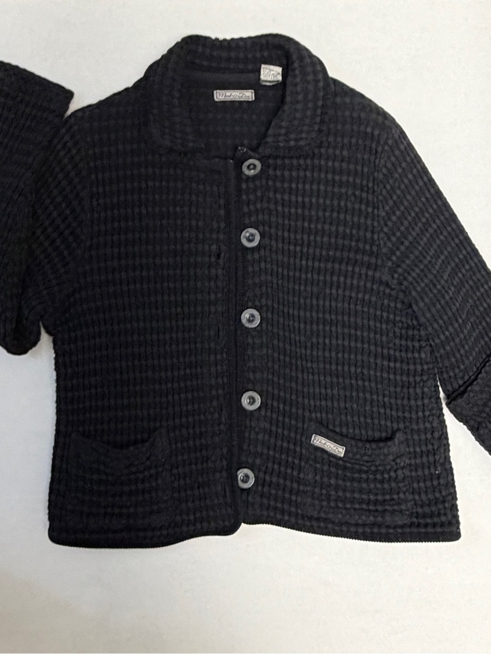 Mod-O-Doc Black Waffle Knit Cotton Button Front Jacket Womens Size 2 Small